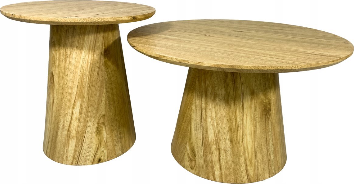 kontrast Stoliki kawowe okrągłe zestaw stolików grzybki do salonu fi 60x36 fi 40x42 dąb