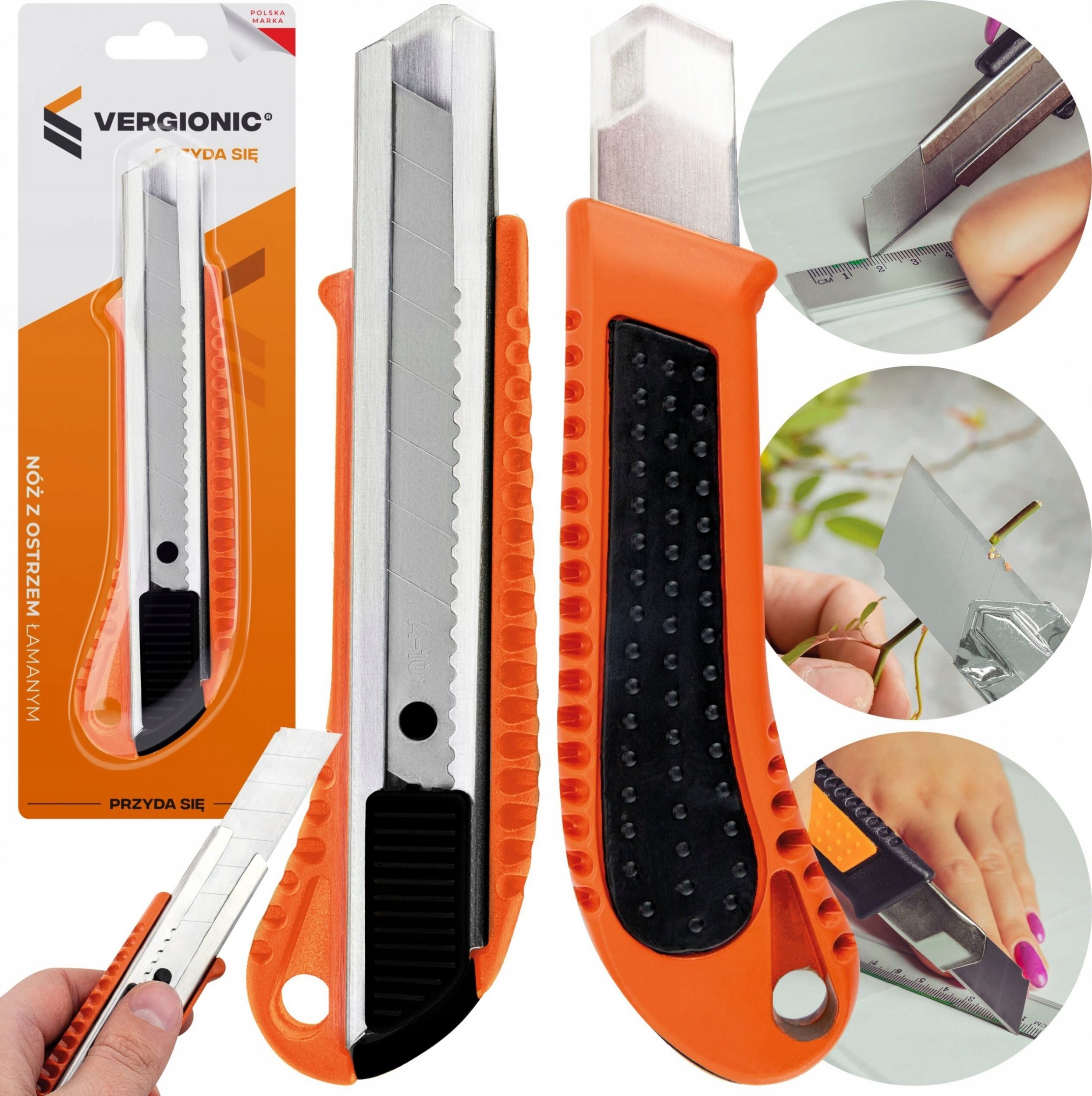 VERGIONIC NÓŻ NOŻYK DO TAPET ALUMINIOWY Z OSTRZEM ŁAMANYM TAPECIAK UNIWERSALNY 18MM