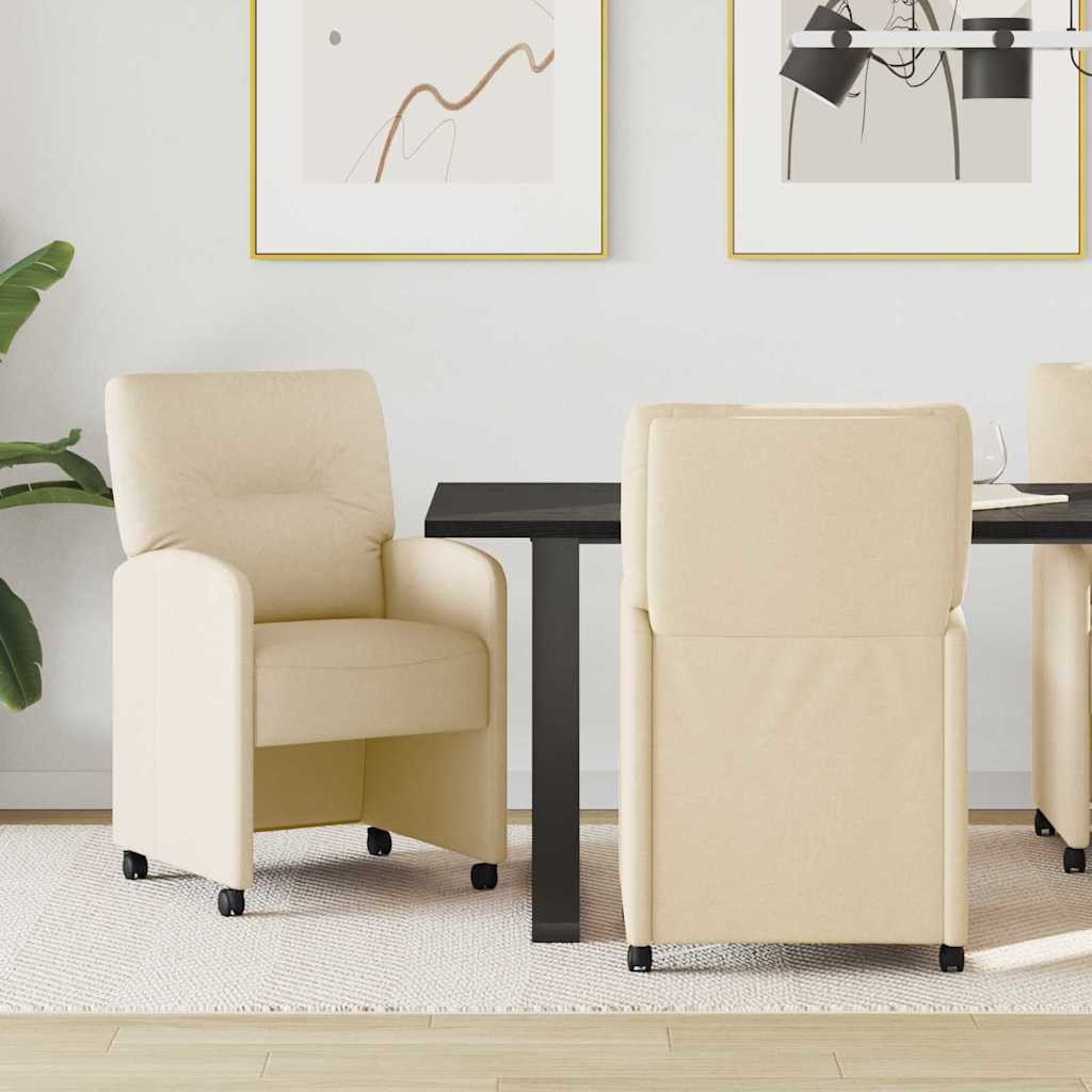 vidaXL Krzesła jadalne z kółkami 2 pcs Kremowy 57 x 67 x 95 cm tkanina