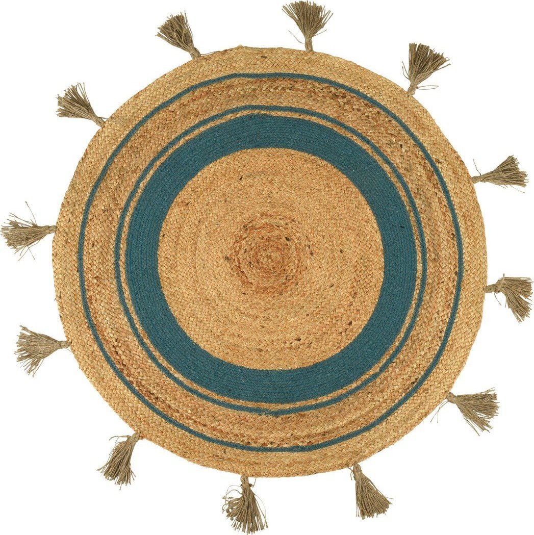 H&S Decoration Okrągły Dywan z Frędzlami Jutowy BOHO do Salonu 90 cm