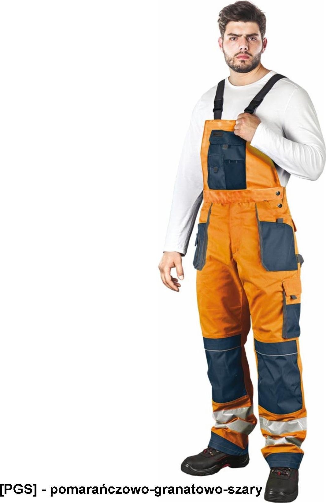 R.E.I.S. LH-FMNX-B - OSTRZEGAWCZE SPODNIE OCHRONNE OGRODNICZKI - pomarańczowo-granatowo-szary 62