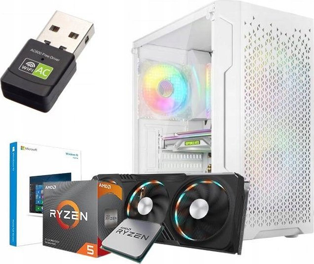 BIAŁY GAMINGOWY KOMPUTER DO GIER RYZEN 5 3600 16GB RTX 3050 SSD M.2 1TB W11 3xRGB