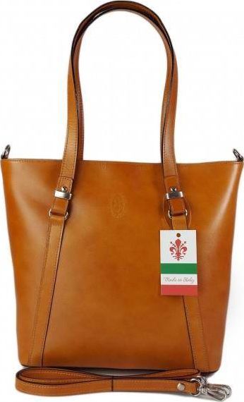 Kemer Klasyczna Włoska torebka skórzana na ramię mieści A4 ,Vera Pelle , Camel MVN14C