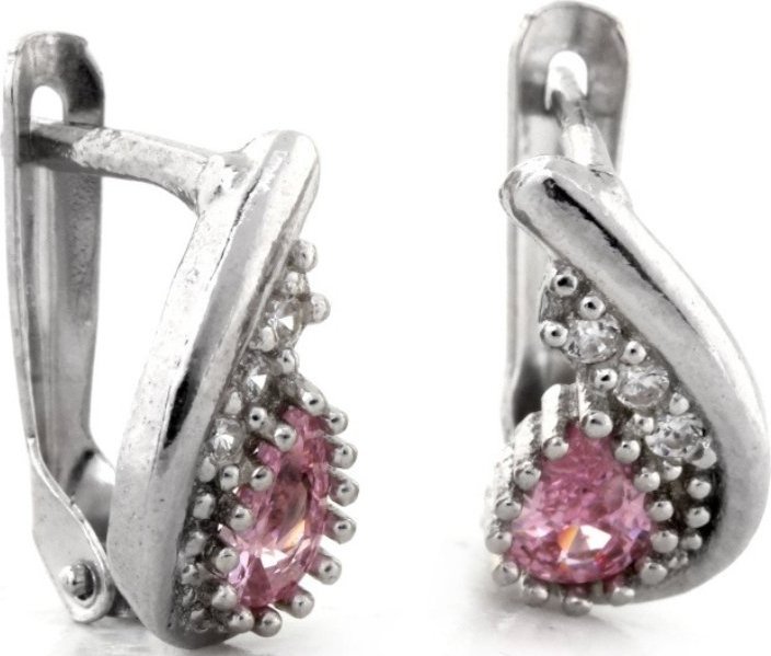 Lovrin Srebrne kolczyki 925 łezki z różową cyrkonią