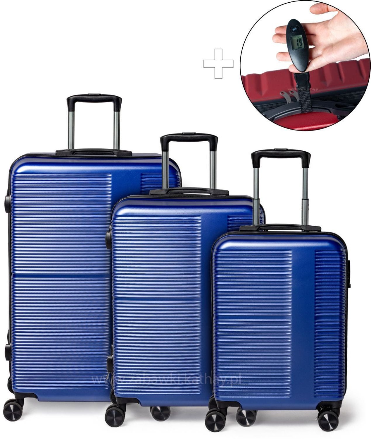 Zestaw podróżnych walizek XXL granat 3w1 ABS+PC zamek szyfrowy + waga bagażowa gratis