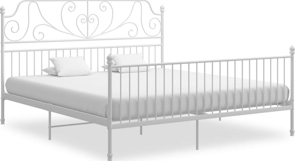 vidaXL Rama łóżka, biała, metal i sklejka, 200 x 200 cm