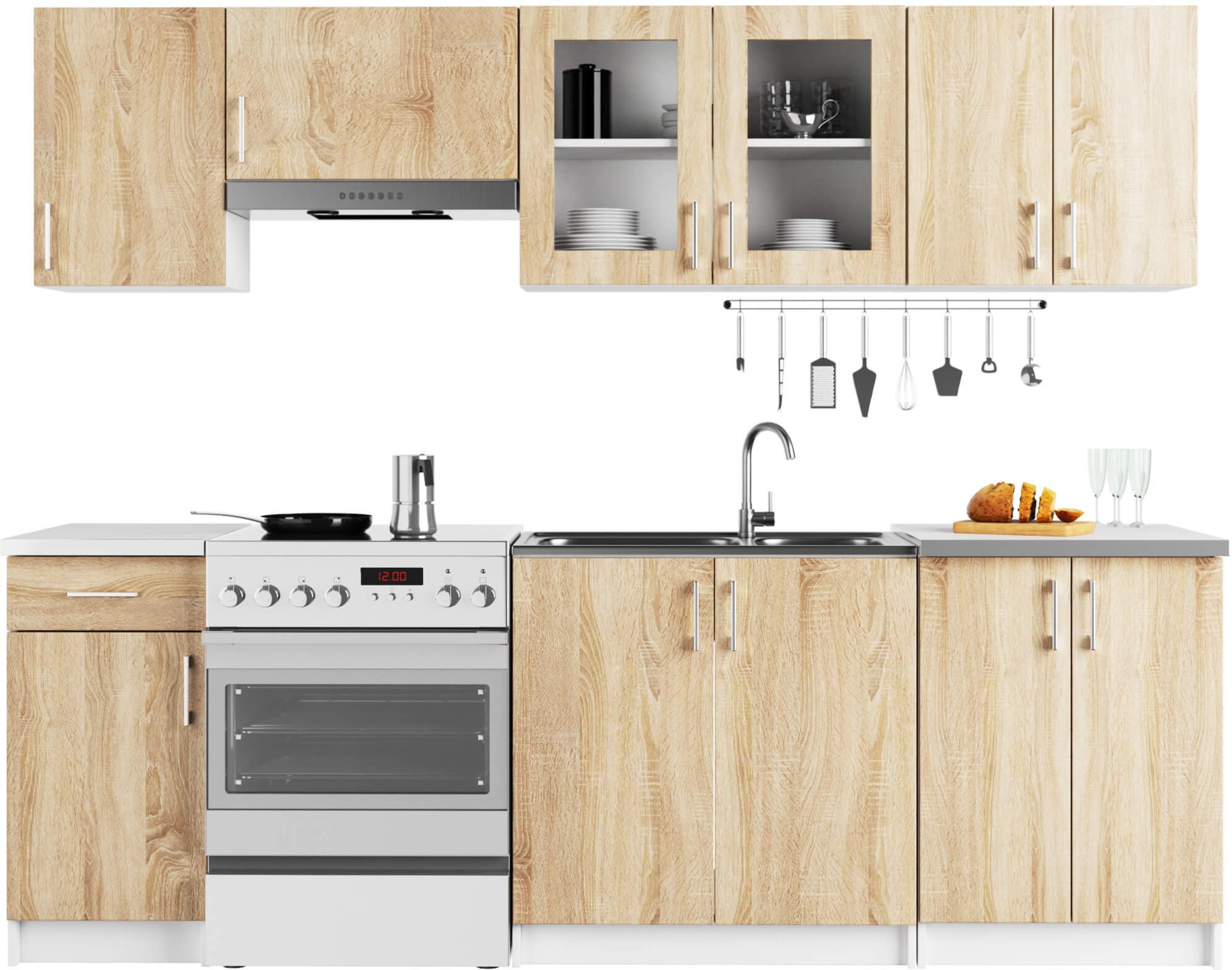 ZESTAW KUCHENNY Z WITRYNĄ LIMA 2.4M BIAŁY / DĄB SONOMA