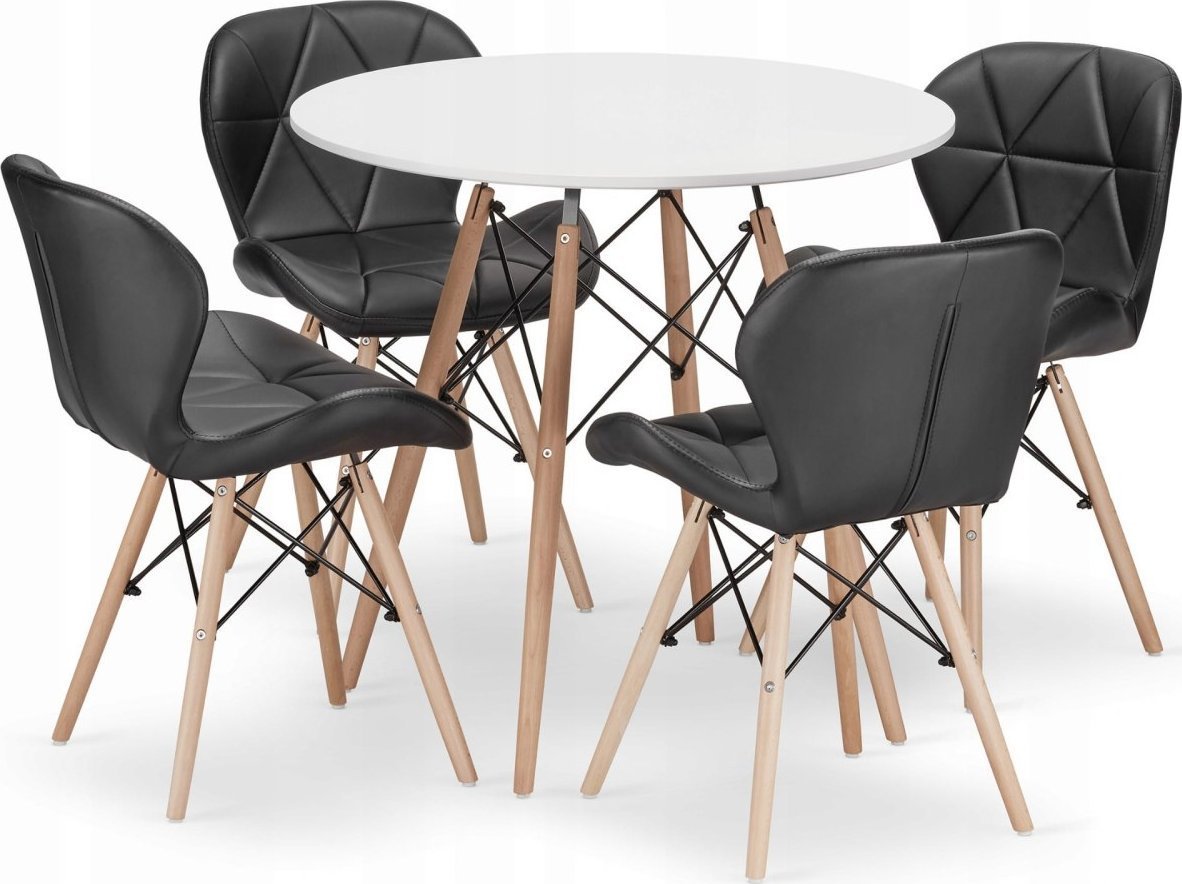 Leobert Zestaw stół okrągły TODI 80 biały + 4 krzesła LAGO czarne