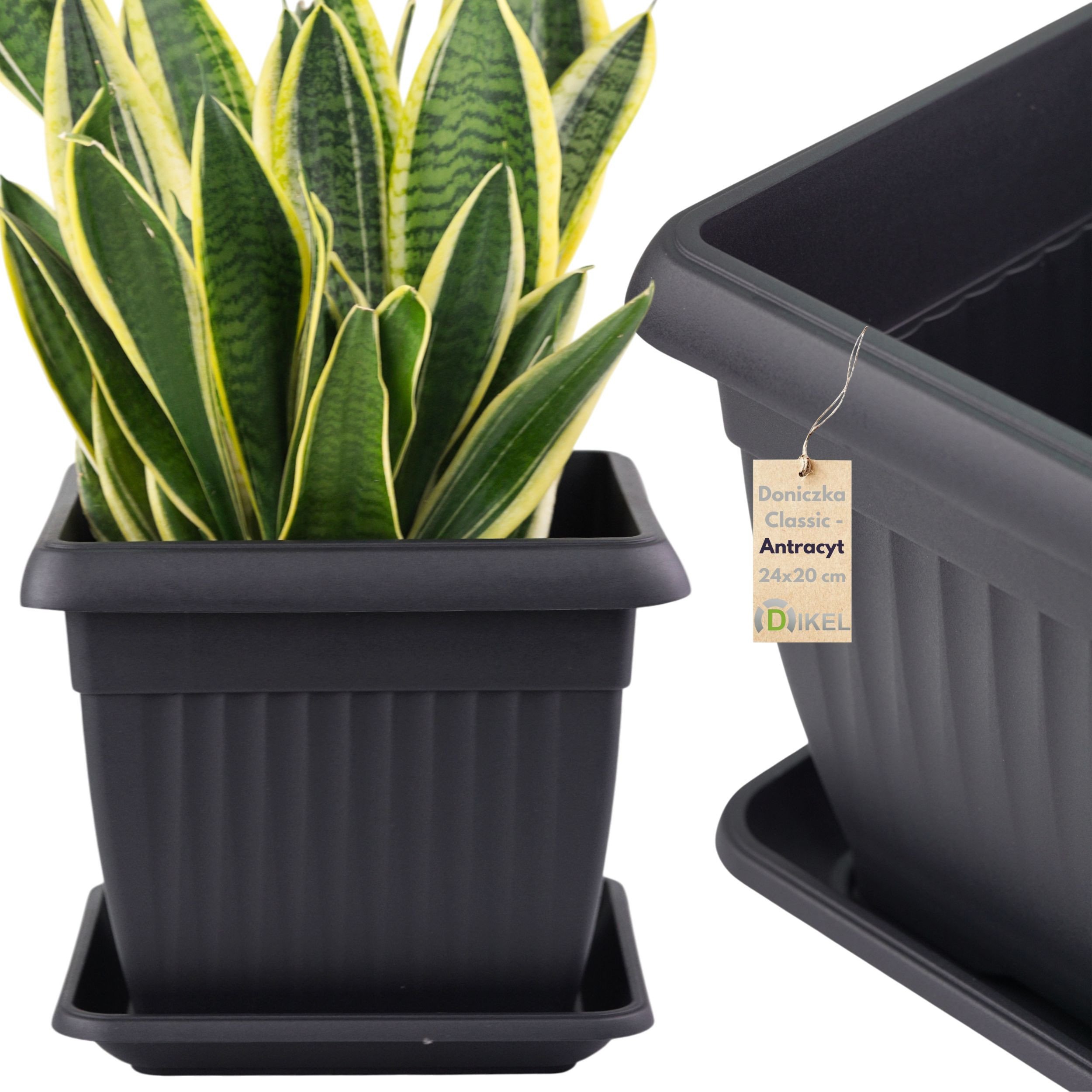 Doniczka kwadratowa klasyczna 7l z podstawką 24x20cm