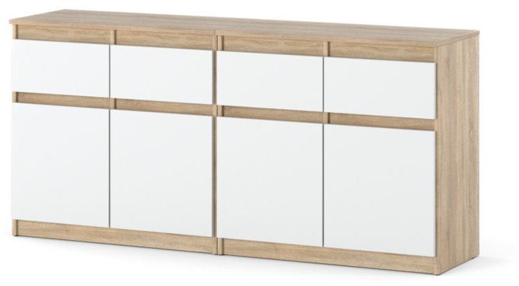 Komoda Szafka 4 Szuflady 160cm Dąb Sonoma Biały Duża Pojemna Nowoczesna