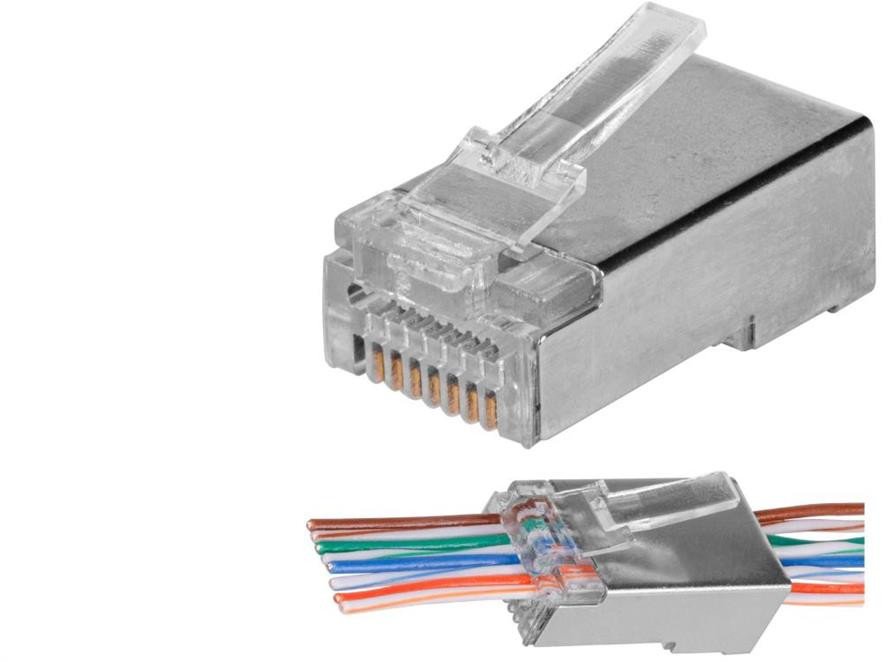 Wtyk modularny RJ45 8P8C kat.5e ekranowany FTP drut przelotowy NEKU WORECZEK 100szt.
