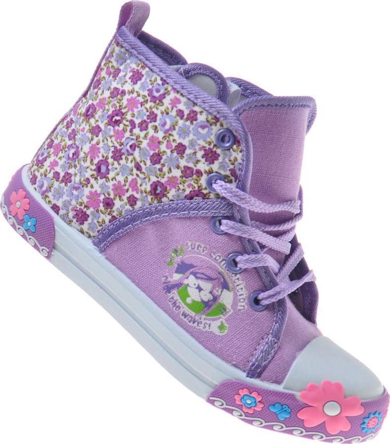 Pantofelek24 Wysokie wiosenne trampki dziecięce fioletowe w kwiatki /E1-2 7552 S089/ 27