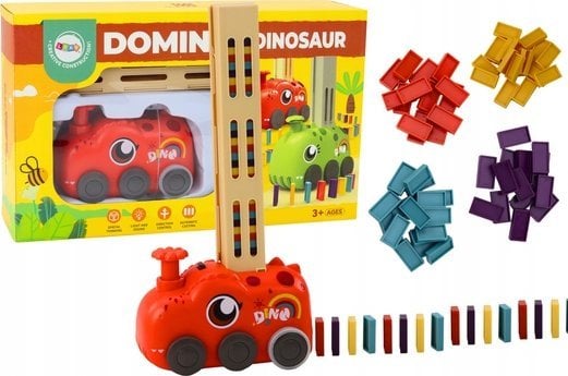 LeanToys Autko Czerwony Dinozaur na Baterie Układające Kolorowe Domino 4 Kolory Klocków