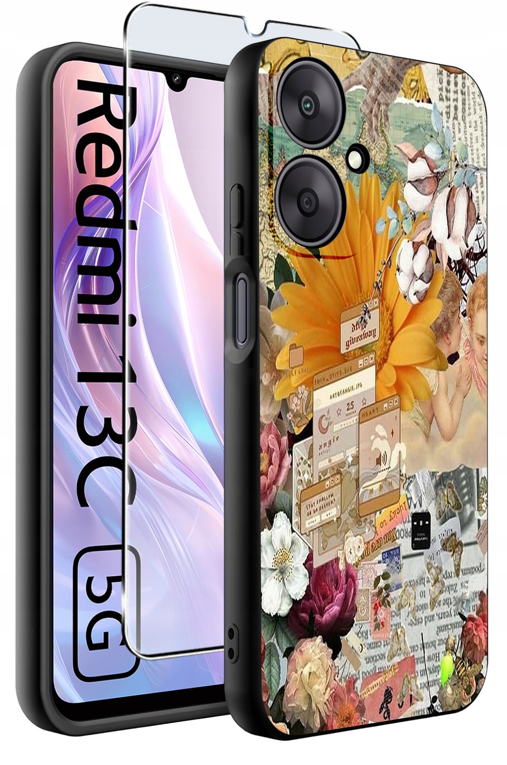 ETUI do Xiaomi Redmi 13C 5G WZORY |SILIKONOWE MATT CASE +SZKŁO HARTOWANE 9H