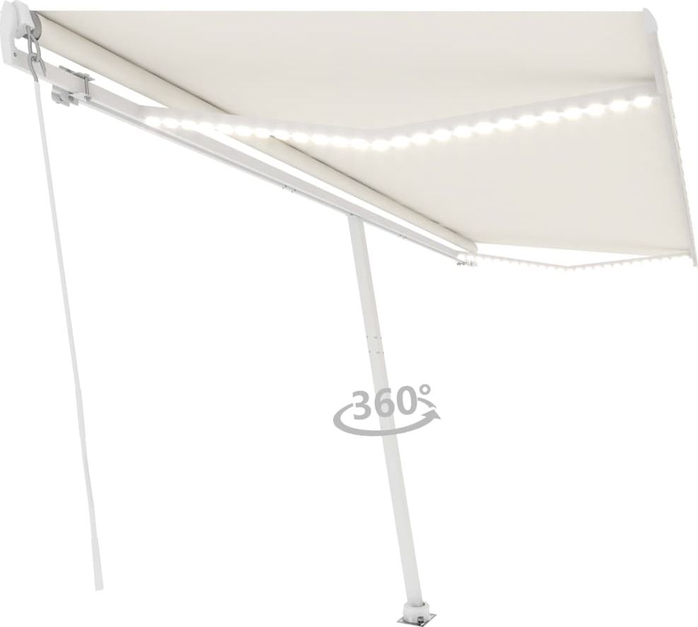 vidaXL Ręcznie zwijana markiza z LED, 500x350 cm, kremowa