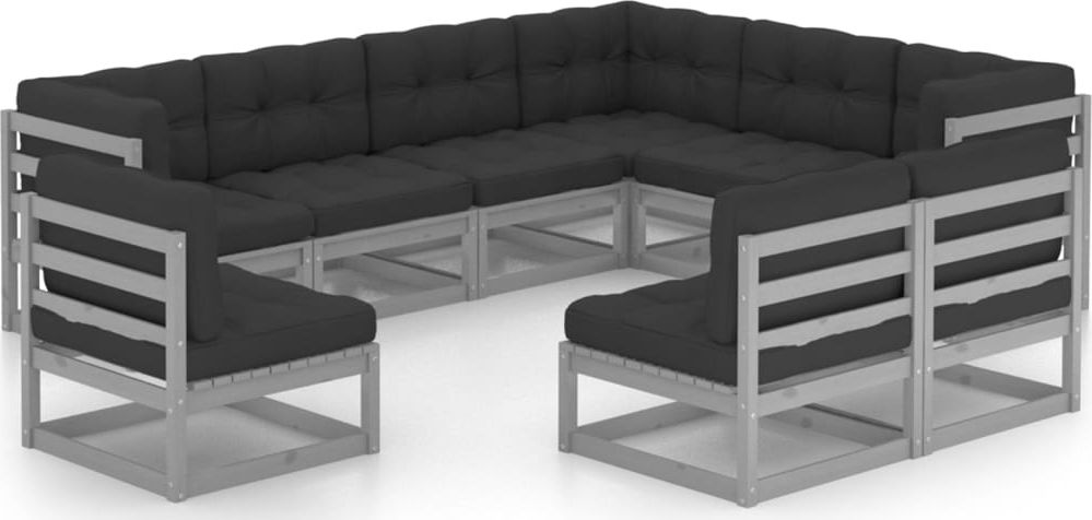 vidaXL 9-cz. zestaw wypoczynkowy do ogrodu, z poduszkami, szary, sosna