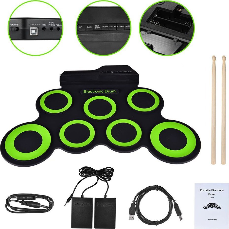 OEM PRZENOŚNA PERKUSJA ELEKTRYCZNA ZWIJANA DRUM PAD USB MP3 + PAŁECZKI