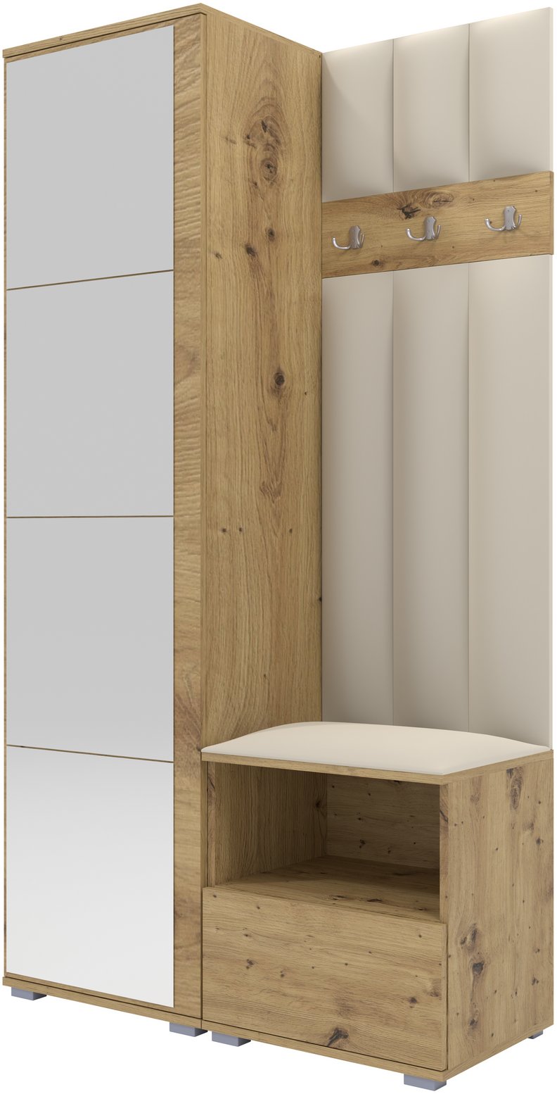 Tapicerowana garderoba Nela I LUX z lustrem - kolor dąb artisan + tkanina Trinity 01