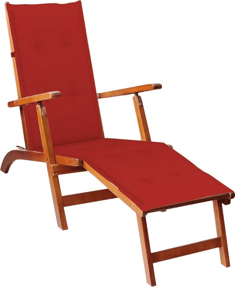 vidaXL Leżak tarasowy z podnóżkiem i poduszką, lite drewno akacjowe