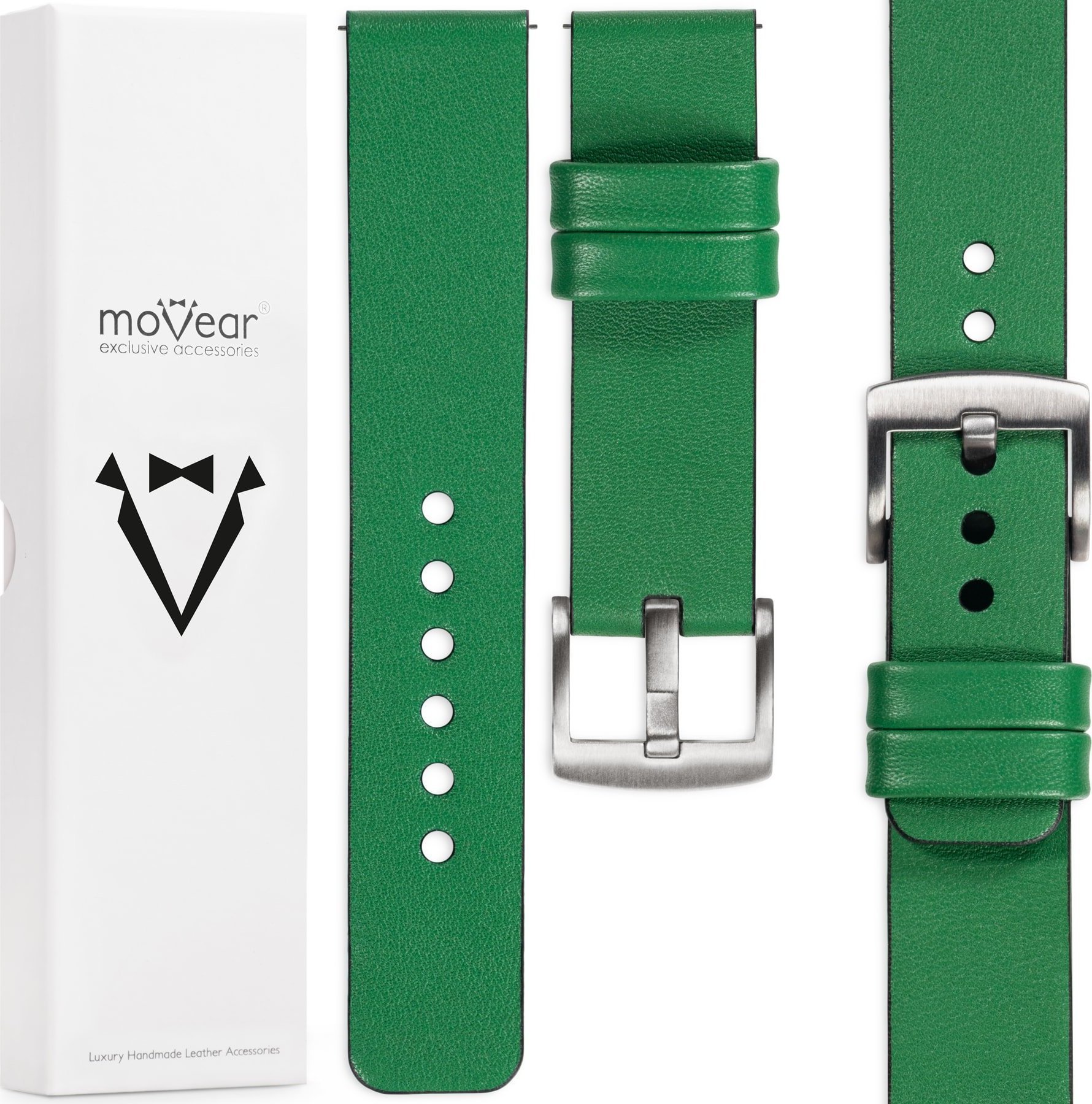 moVear moVear Prestige S1 Skórzany pasek 22mm do zegarka / smartwatcha | Zielony [klamra do wyboru] Standard