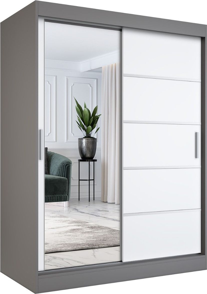 MKPOL Szafa przesuwna MODUO COMFORT 3 150 antracyt/biała mat z lustrem