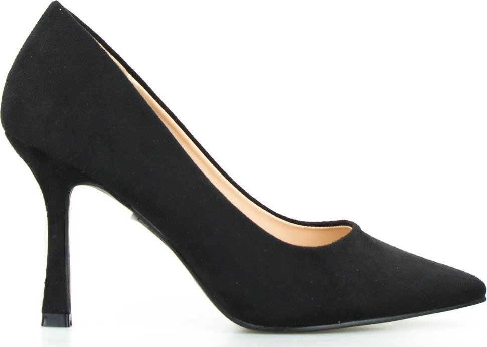 Wolski Szpilki zamszowe na wysokiej kaczuszce czarne-39