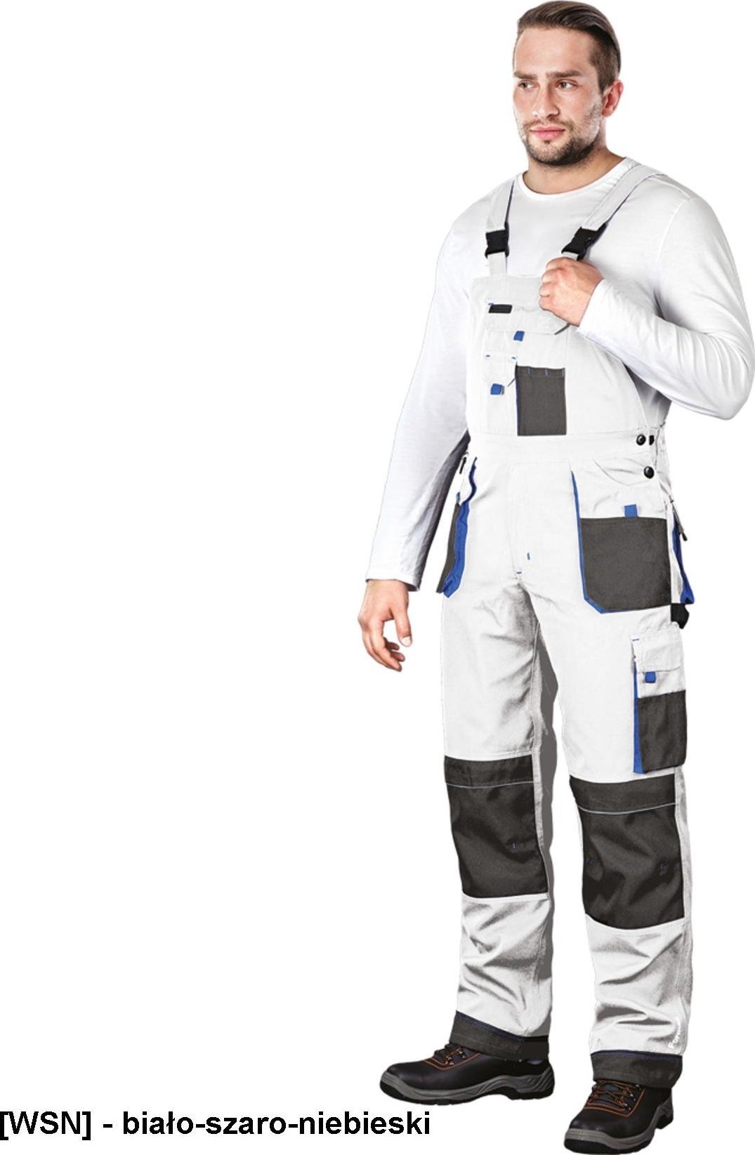 Leber&Hollman LH-FMN-B - spodnie ochronne ogrodniczki - biało-szaro-niebieski 54