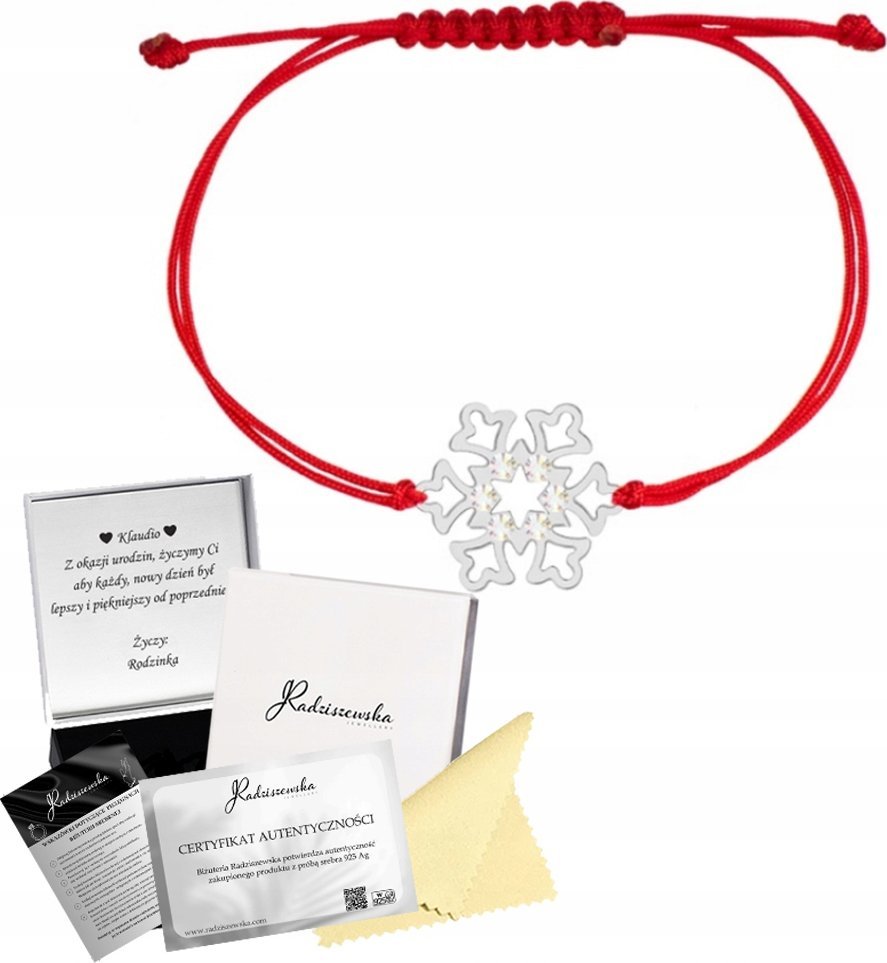Radziszewska Jewellery Bransoletka Srebrna Płatek Śniegu Boże Narodzenie 925 ŻYCZENIA GRATIS