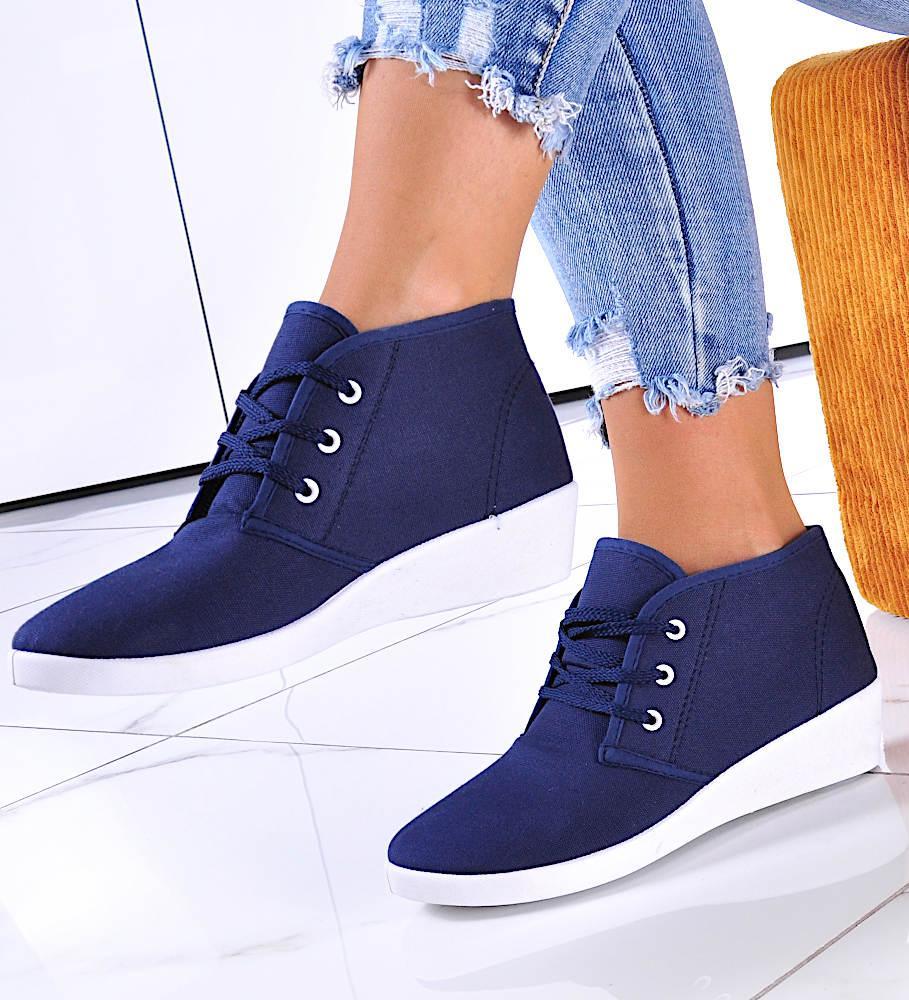 Pantofelek24 Wiązane granatowe tenisówki na koturnie /C6-3 11148 S197/ 38