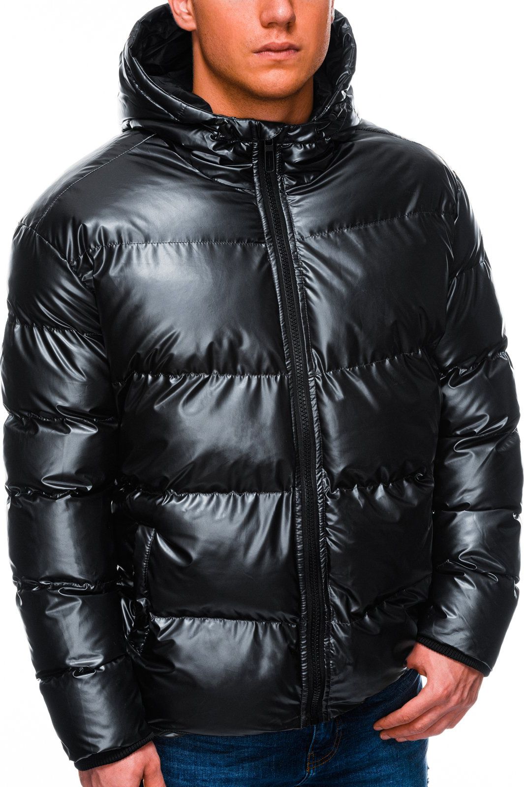 Ombre Kurtka męska zimowa pikowana C463 - czarna XL