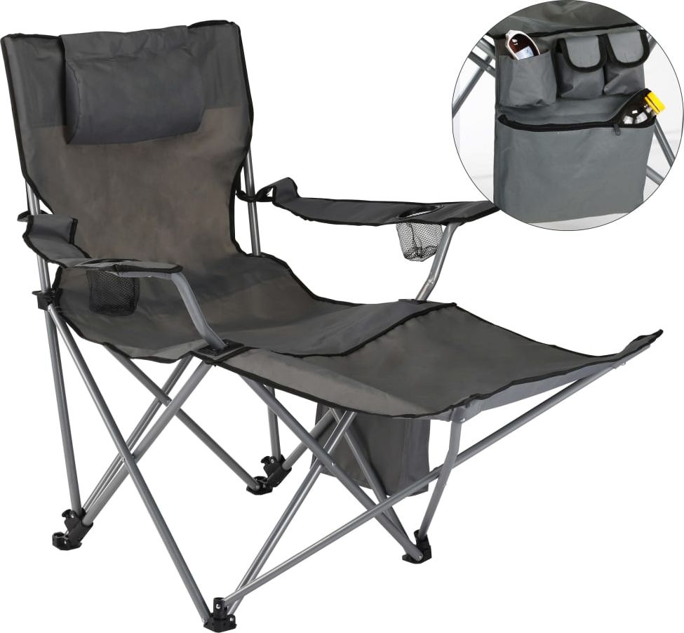 HI HI Luksusowe krzesło turystyczne z podnóżkiem, antracytowe (423912)