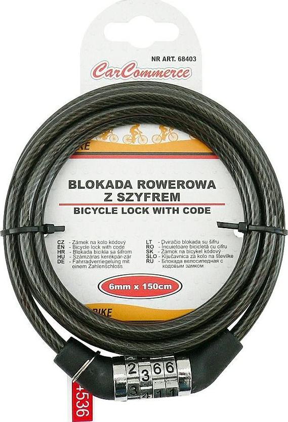 Carcommerce Blokada rowerowa 6mm x150cm - szyfr firmowy