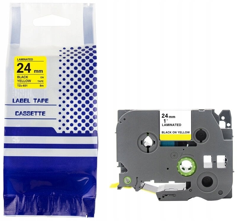 Taśma BROTHER TZE-651 24mm x 8m czarny na żółtym zamiennik