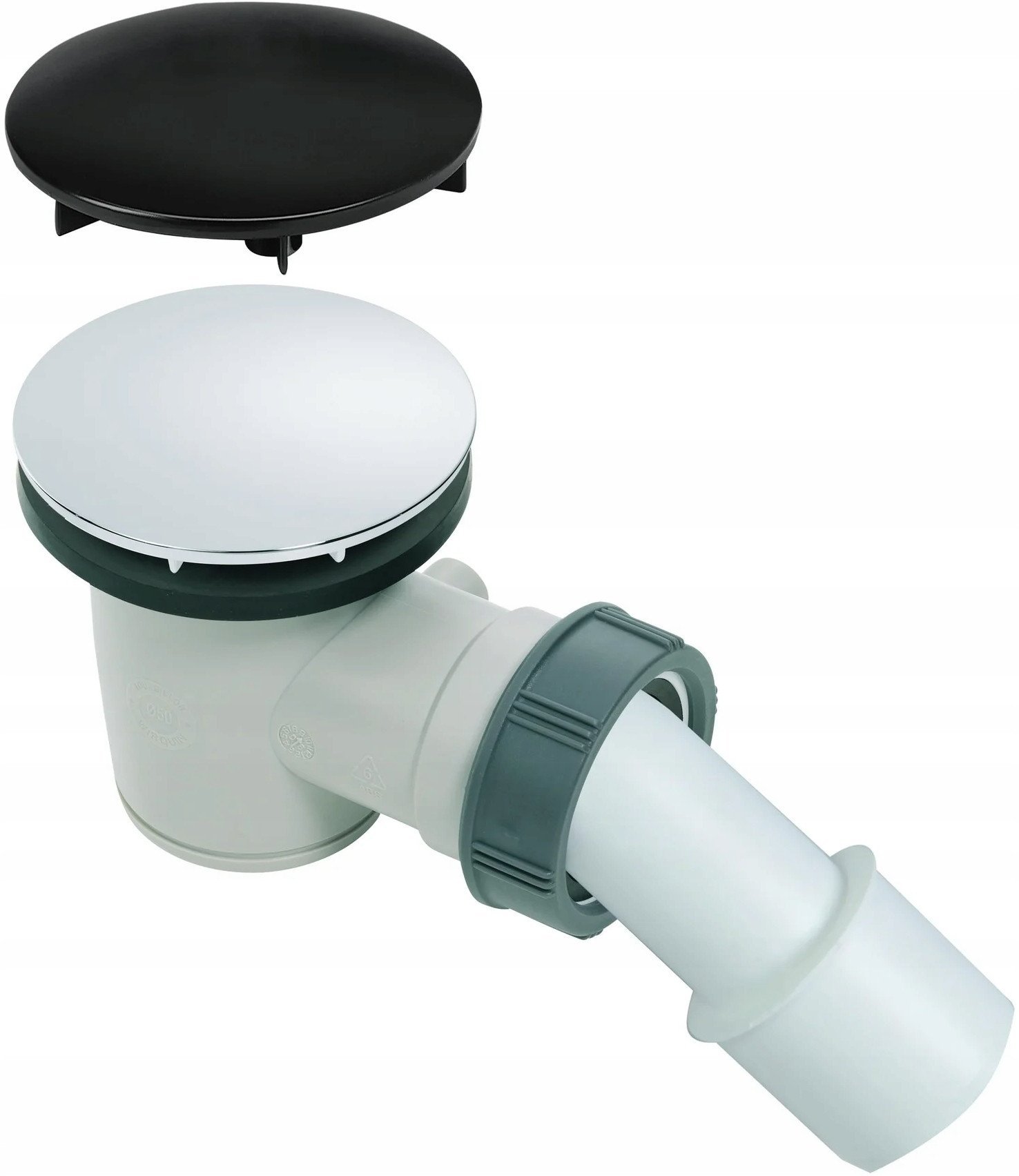 Wirquin syfon brodzikowy Tourbillon fi 50 mm czyszczony od góry z dwoma pełnymi grzybkami, chrom i czarny mat 30724776