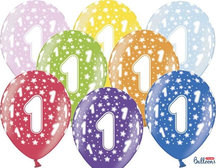 Party Deco Balon urodzinowy, 1st Birthday, metallic mix, 30 cm, 6 szt. uniwersalny