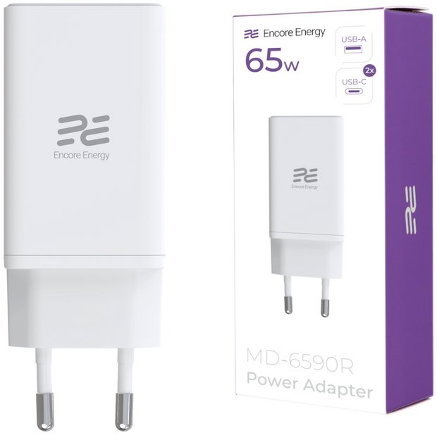 ładowarka sieciowa GaN 65W USB-A + 2x USB-C QC PPS PD Encore Energy MD-6590R