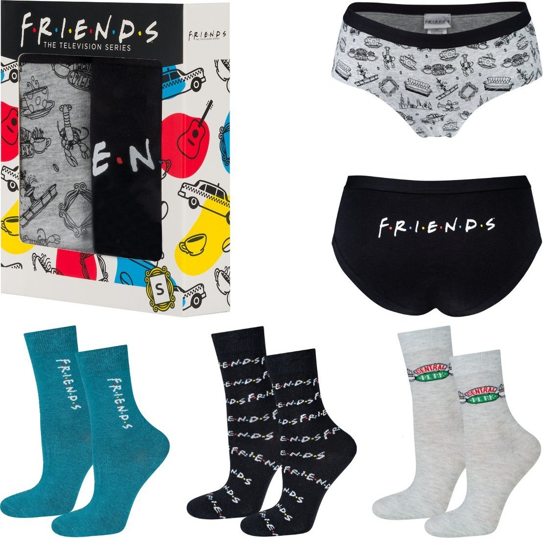 Soxo Zestaw 2x damskie majtki SOXO Friends i 3x damskie skarpetki Friends | prezent dla niej L