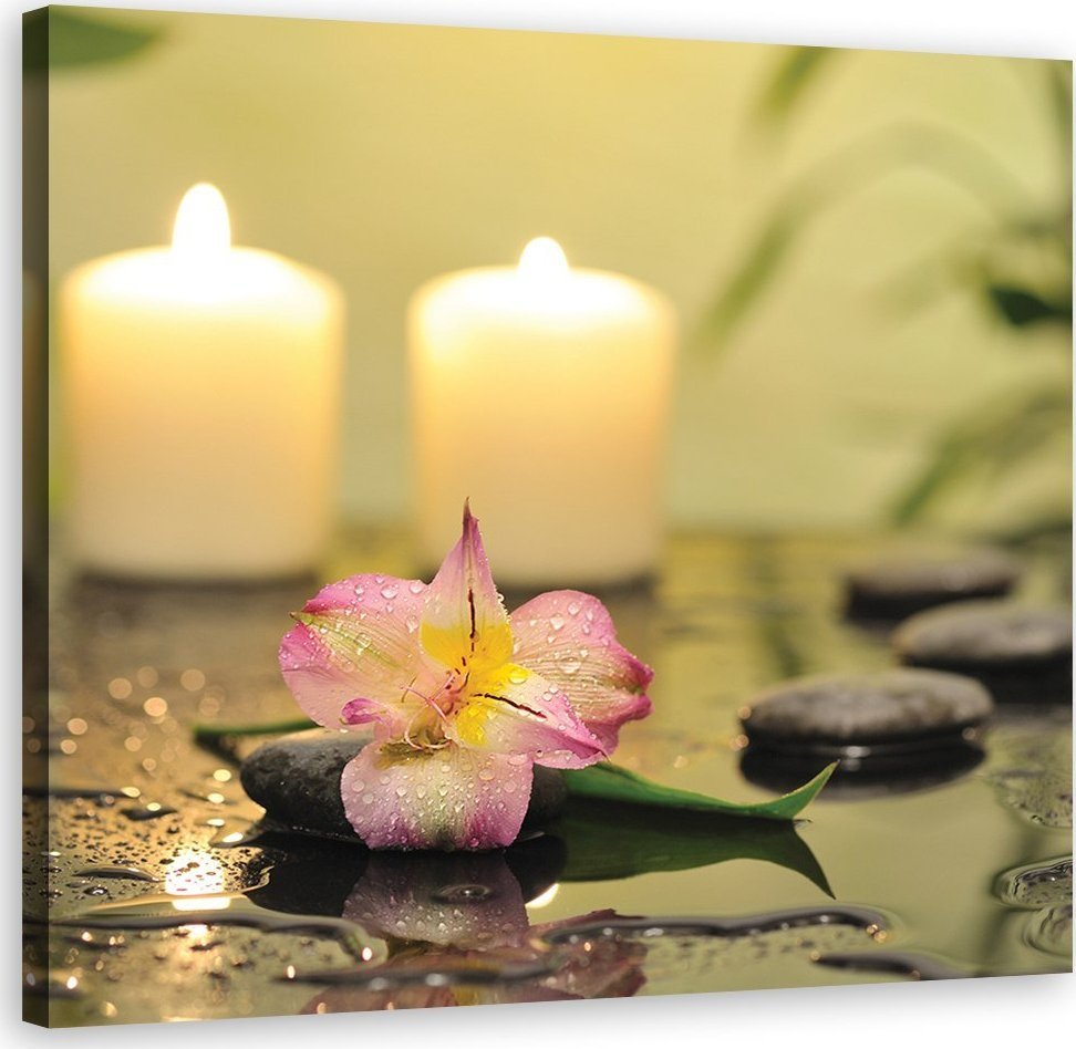 Feeby Obraz na płótnie, Świece i orchidea zen - 60x60