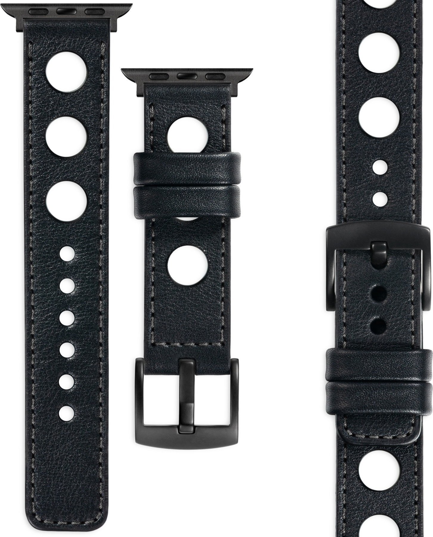 moVear moVear Prestige R1 Skórzany pasek 22mm do Apple Watch 8 / 7 / 6 / 5 / 4 / SE (45/44mm) & Ultra (49mm) | Czarny, grafitowe przeszycie [rozmiar i