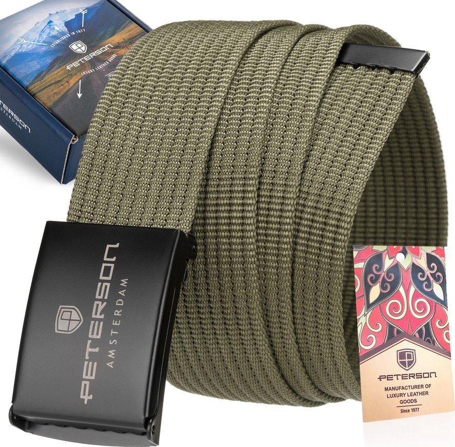 Peterson Parciany pasek męski z czarną klamrą zaciskową Peterson Długość paska 135