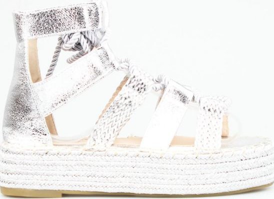 Seastar Sandały gladiatorki platformy mieniące się srebrne-40