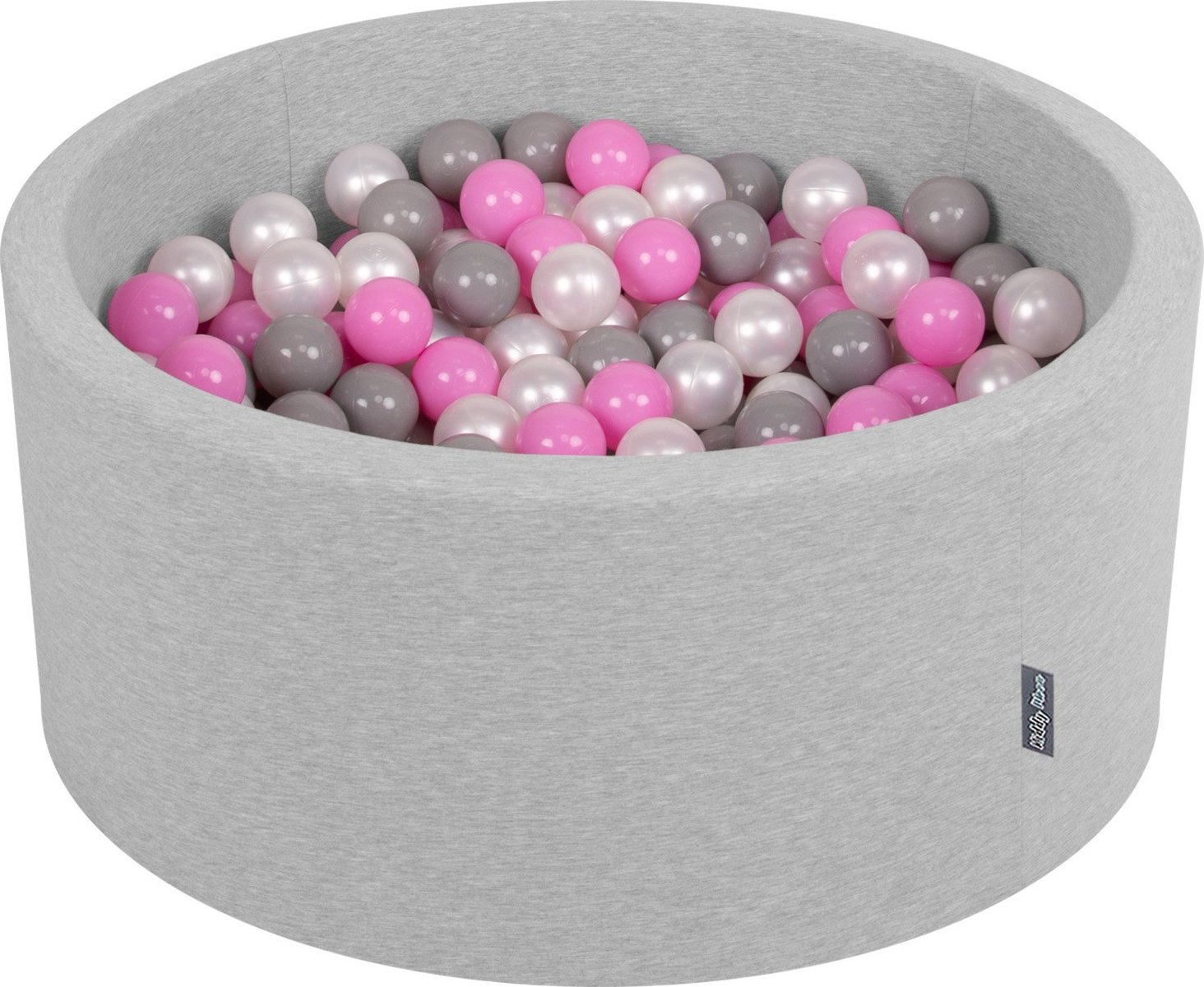 KiddyMoon KiddyMoon Suchy basen okrągły z piłeczkami 7cm 90x40 jasnoszary: perła-szary-róż 90x40cm/200piłek Zabawka basen piankowy