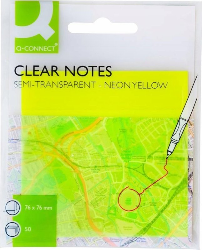 Q-Connect Bloczek samoprzylepny Q-CONNECT, półprzezroczysty, 76x76mm, 50k., żółty