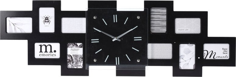 Home Styling Collection Zegar ścienny z 10 czarnymi ramkami na zdjęcia, 80 x 4 x 26 cm