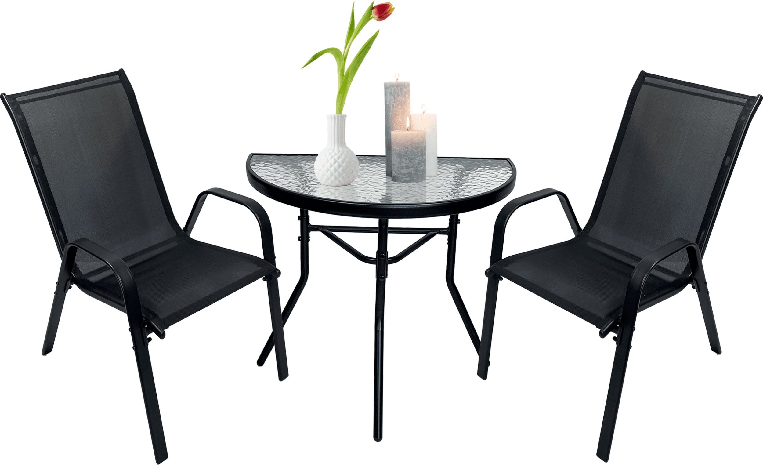 kontrast Zestaw mebli ogrodowych LIPARIS - stół + 2 krzesła, czarny, idealny na taras i balkon