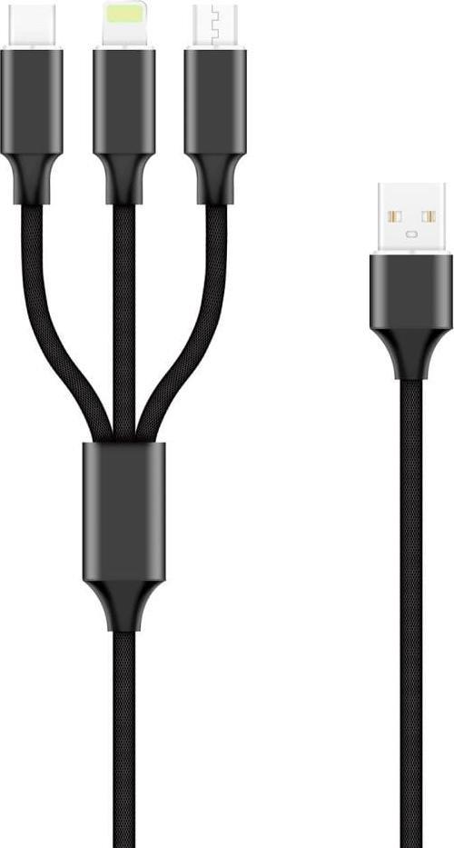 Kabel USB Techonic Forever kabel 3w1 USB - Lightning + USB-C + microUSB 1,0 m 2A czarny