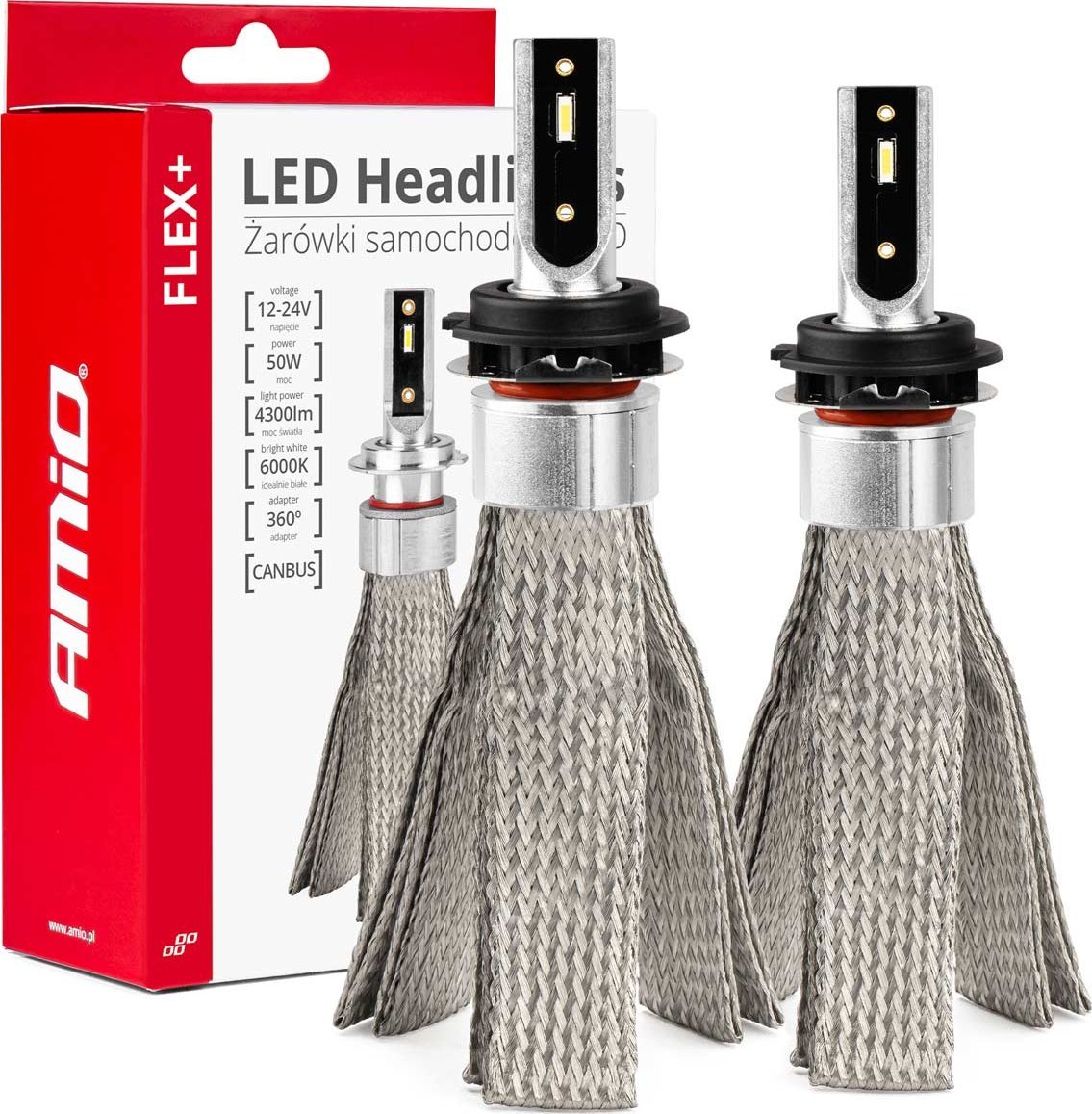 AMiO Żarówki samochodowe led seria flex+ h7-6 12v 24v 6000k canbus amio-03662