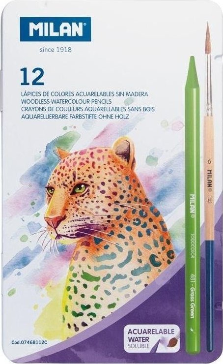 Milan Kredki akwarelowe bezdrzewne 12 kol + pędzel