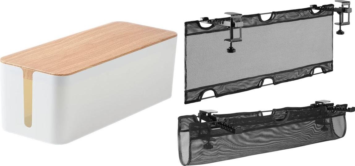 Organizer Mozos Organizer Mozos Maskownica Biały 1 sztuka (KBO-LW-WOOD) + Organizer na kable siatka czarny UCM 1