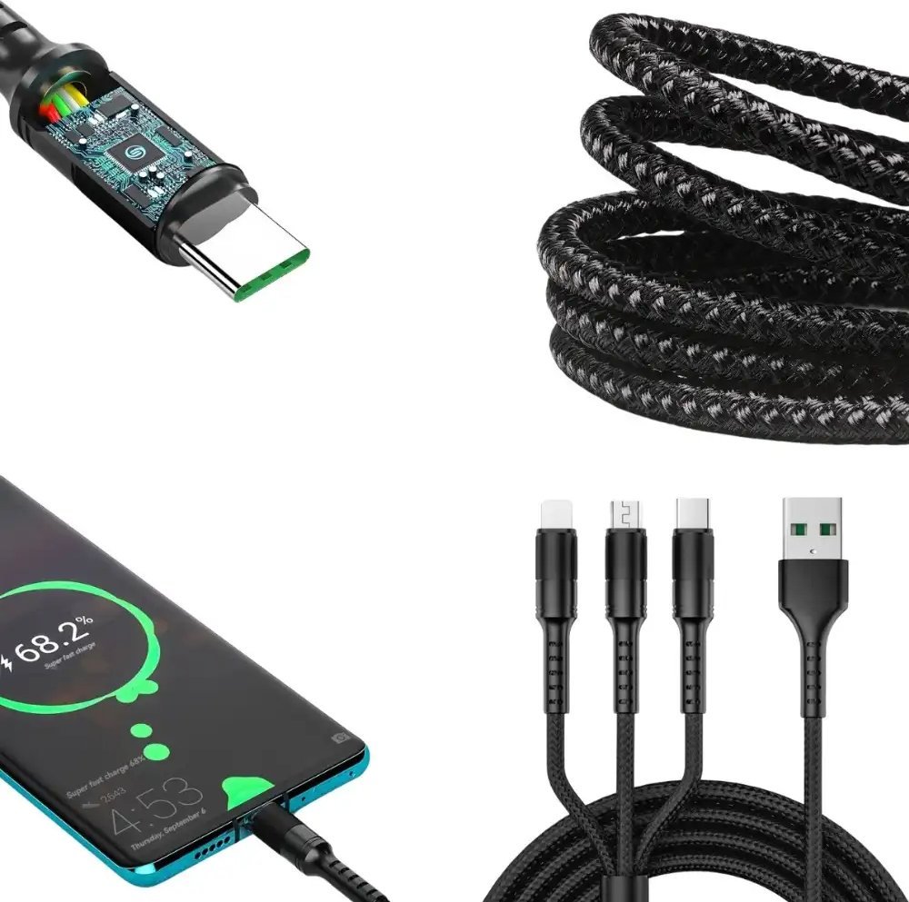 Kabel USB AMPQ USB-C - USB-C + microUSB + Lightning 1.2 m Czarny (5906203222674)